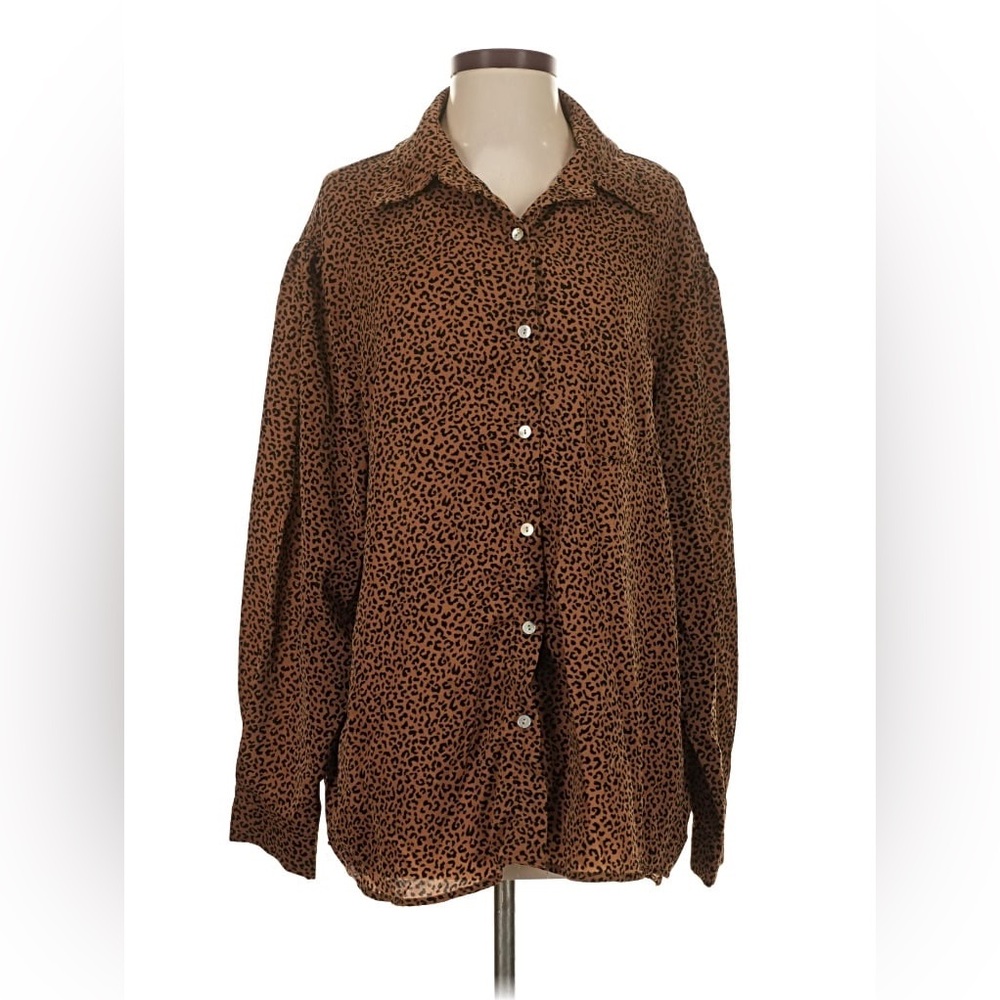 12th Tribe Tan and Black Leopard Print Button Down Shirt